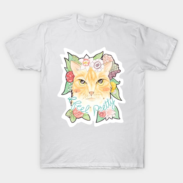 I Feel Pretty // Ginger Cat with Flowers T-Shirt by arosecast